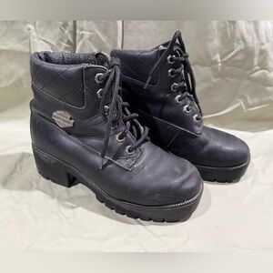 Womens Harley Davidson Size 6 Ankle Heel Boots Black Lace Up Motorcycle